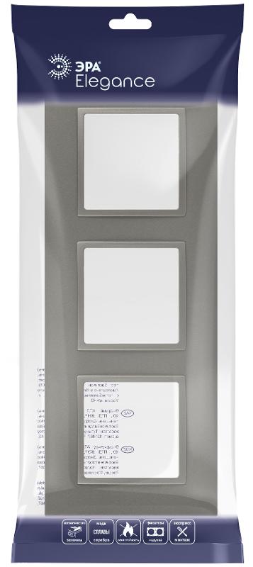 Рамка для розеток и выключателей Elegance 14-5013-16 Classic, на 3 поста, титан | Б0065827 | ЭРА — миниатюра 2