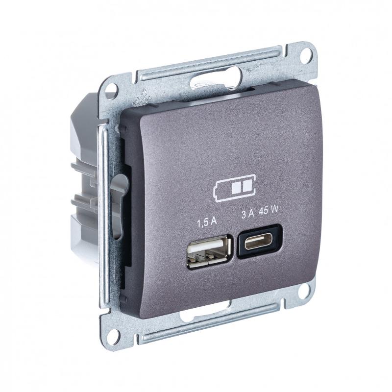 Glossa Сиреневый туман USB Розетка A + тип-C 45W высокоскор.заряд. QC PD | GSL001429 | SE — Systeme Electric