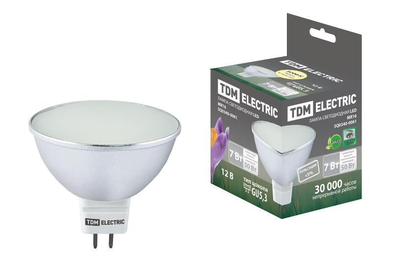 Лампа светодиодная MR16-7 Вт-12 В -3000 К–GU 5,3 SMD (с матовым стеклом) | SQ0340-0061 | TDM — TDM ELECTRIC