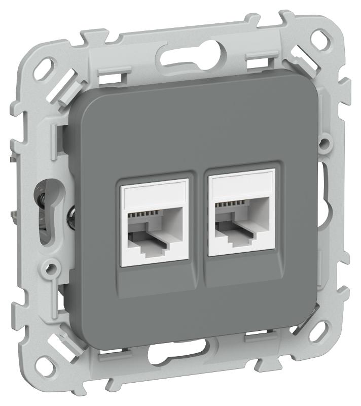 FLITE Розетка 2-ая компьютерная RJ45 кат.6 UTP РК6-2-0-ФлМА мокрый асфальт | FI-K22-2-K80 | IEK — IEK (ИЭК)