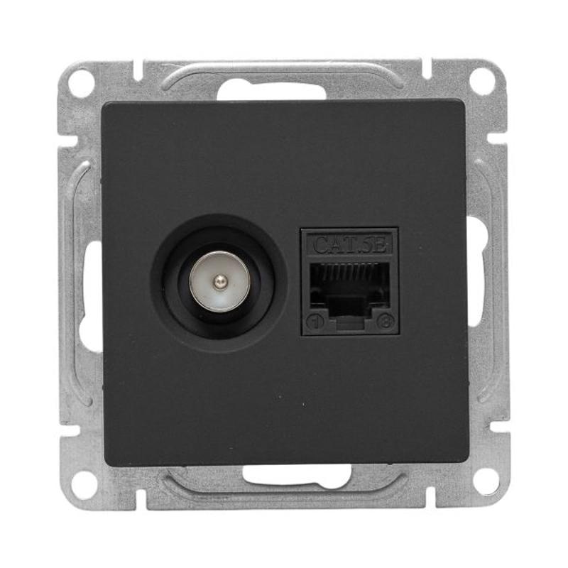 Механизм розетки TV+RJ45 (cat5), чёрный Эпика EKF | UP1-SOB-TV+RJ | EKF — миниатюра 7