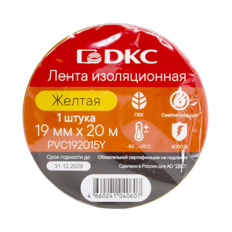Лента изоляционная ПВХ 19x0,15 20м в рулоне Желтая | PVC192015Y | DKC — миниатюра 2