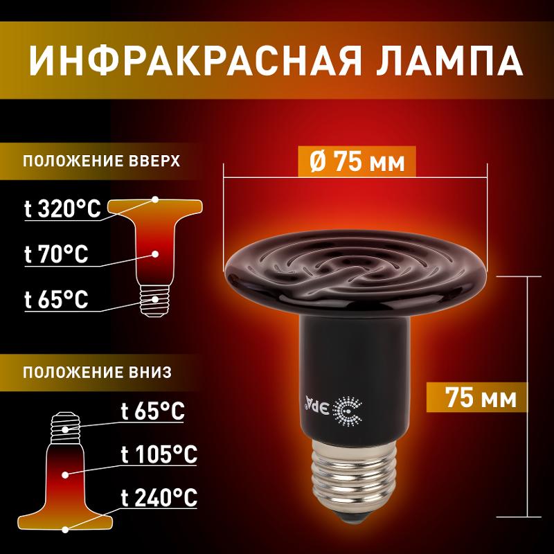 Инфракрасная лампа 50Вт Е27 FITO-50W-НQ керамическая серии CeramiHeat модель RX для брудера, рептилий — миниатюра 3