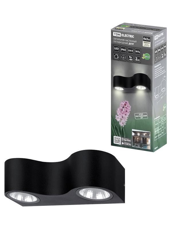 Светильник настенный LED, Дуэт, 4х3 Вт, 3000 К, L200 мм, алюм./черн., вверх/вниз, IP65, | SQ0345-1025 | TDM — фото 1 | Sento