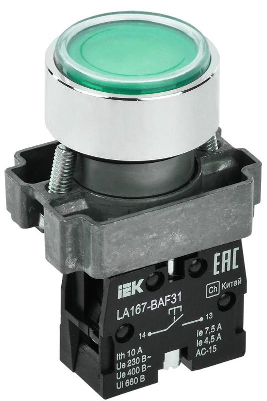 Кнопка LA167-BAF31 d=22мм 1з зеленая IEK | BBT20-BAF31-1-22-67-K06 | IEK — IEK (ИЭК)