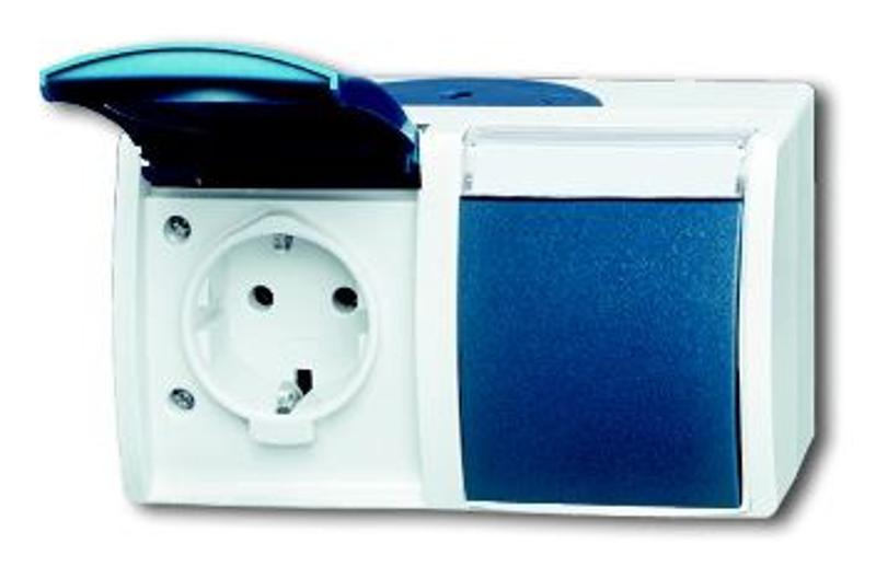 Розетка 16А 250В IP44, двойная, гориз, с полем для надписи, для откр монт., ocean, серый/сине-зелёный | 2084-0-0728 | 2CKA002084A0728 | ABB — ABB