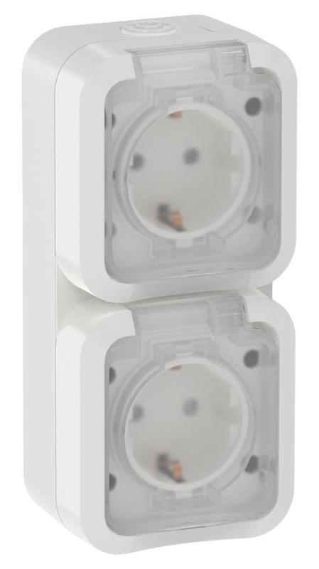 TORS Розетка 2-ая с з/к кр. верт. 16А IP55 TS332 белый | TS-R26-16-55-V-K01 | IEK — IEK (ИЭК)