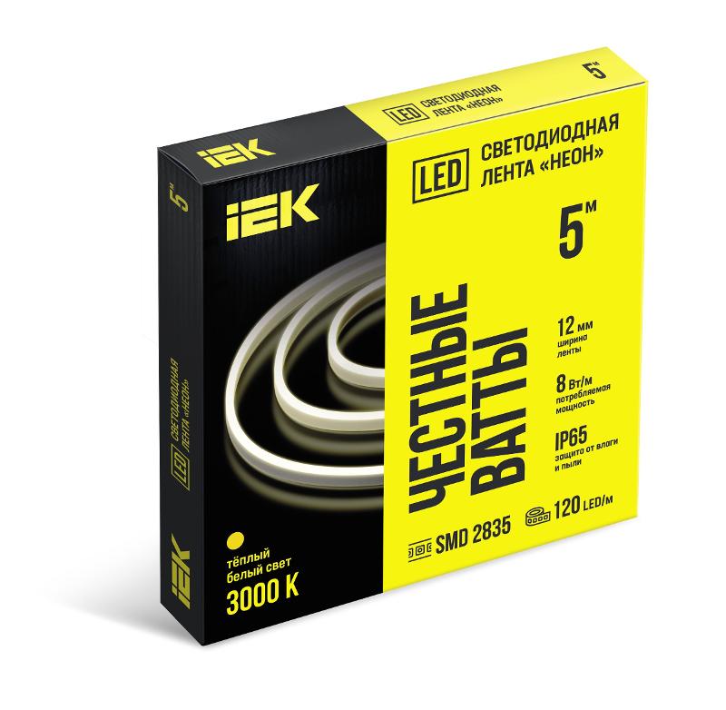 Лента LED "неон" 2835-120LED 8Вт/м IP65 12мм 24В 3000K| LSR6-1-120-65-3-05| IEK — миниатюра 1