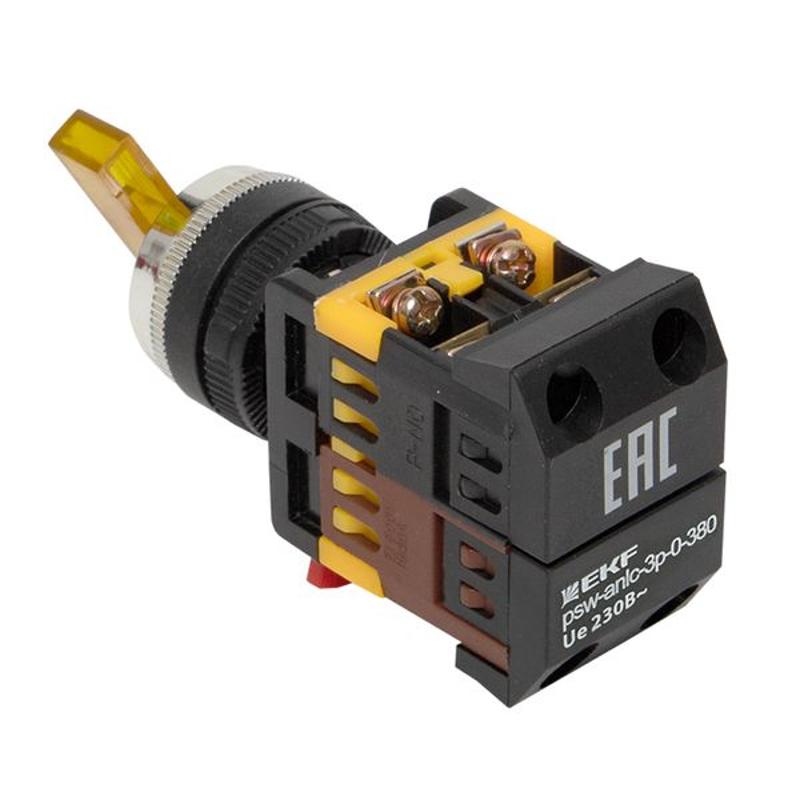 Переключатель ANLC-22 3P желтый с подсветкой 380В NO+NC EKF PROxima | psw-anlc-3p-o-380 | EKF — миниатюра 12