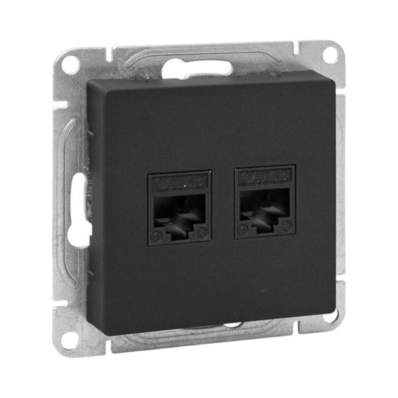 Механизм розетки RJ45 - 2шт, (cat5), чёрный Эпика EKF | UP1-SOB-2RJ45-5 | EKF — EKF