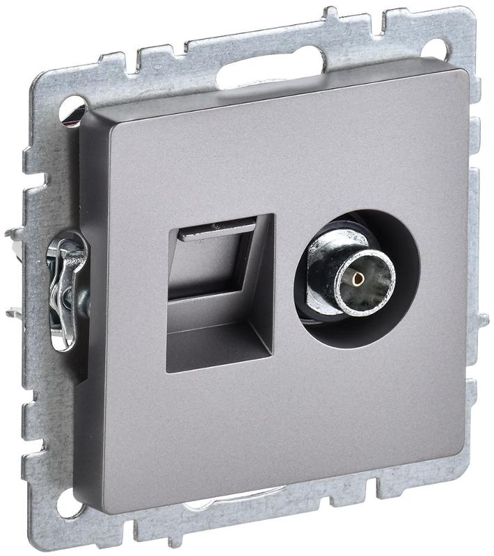 BRITE Розетка двойная TV+RJ45 кат.5E РТВ/РК12-БрС сталь | BR-AK20-1-K46 | IEK — IEK (ИЭК)