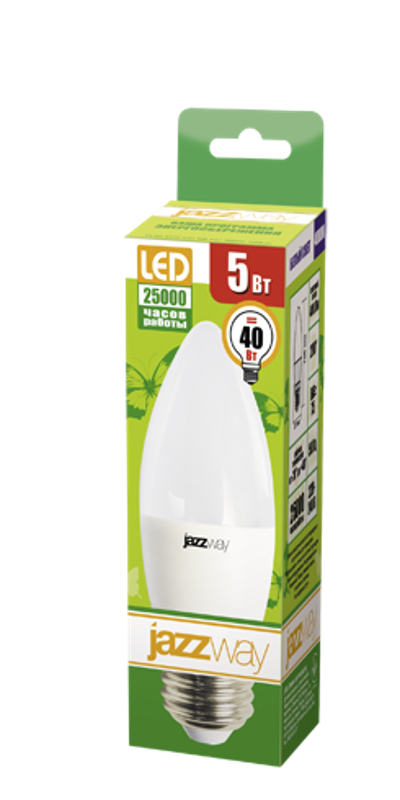 Лампа светодиодная LED 5Вт Е27 220В 4000К PLED- ECO-C37 свеча | 2855329A | Jazzway — миниатюра 2