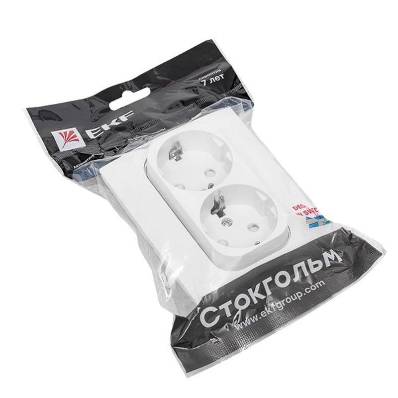 Стокгольм Розетка 2-местная с/з 16А белая с защ. штор. PROxima | EXR16-128-10 | EKF — миниатюра 12