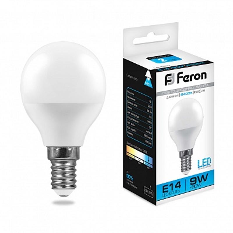 Лампа светодиодная LB-550 (9W) 230V E14 6400K G45 | 25803 | FERON — миниатюра 1