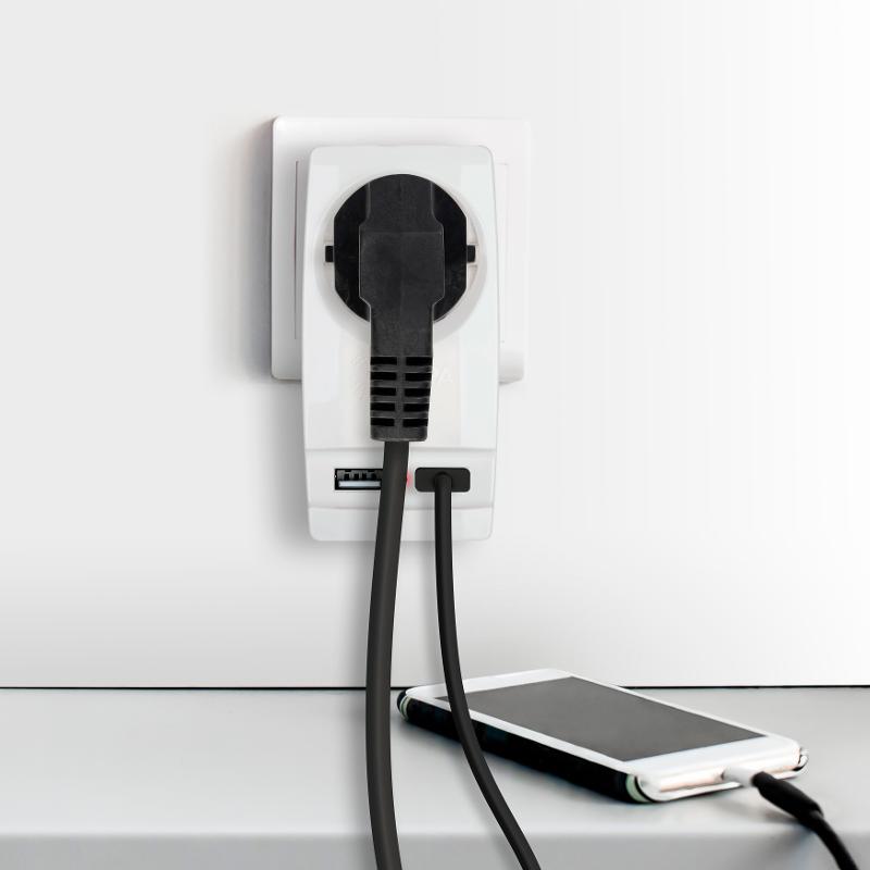 Адаптер SP-1e-USB-W "Polynom" 1гн 220V + 2xUSB 2100mA, c заземл, (белый) (10/60/1440) | Б0026332 | ЭРА — миниатюра 4