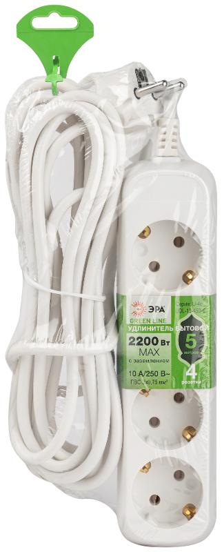 Удлинитель электрический ЭРА UDL-10-450-E Greenline 4 розетки с заземлением 5м ПВС 3x0.75мм2  | Б0065060 | ЭРА — миниатюра 3