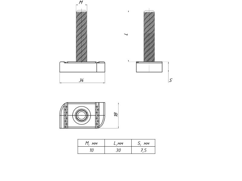 Болт STRUT-Т-болт М10х30 | sttbm10x30 | EKF — миниатюра 2