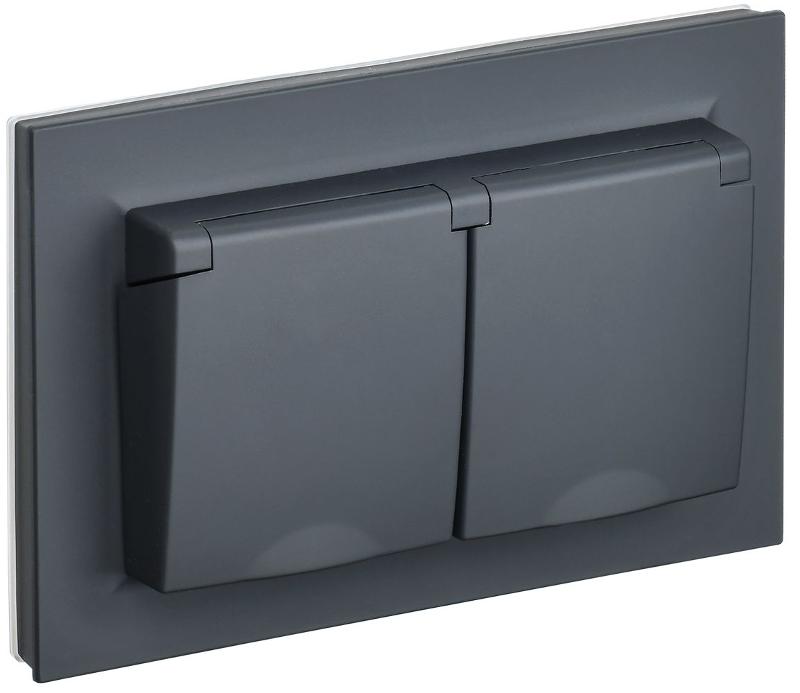 BRITE Розетка 2-ая с крышкой 16А в сб IP44 РСбш12-3-44-БрГ графит | BR-R26-16-44-K53-F | IEK — IEK (ИЭК)
