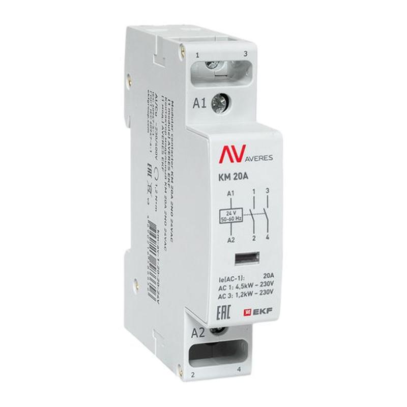 Контактор модульный КМ 20А 2NО 24VAC (1 мод.) AVERES | km-av-1-20-20-24V | EKF — EKF