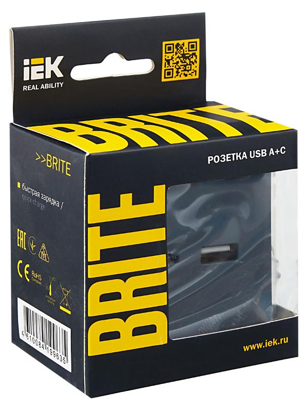 BRITE Розетка USB A+C 18Вт РЮ11-1-БрМ маренго | BR-U22-018-K35 | IEK — миниатюра 7