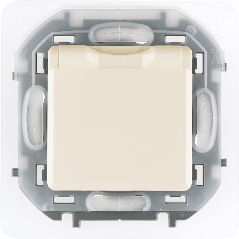 Inspiria Слоновая кость Розетка с крышкой с заземлением С/У со шторками 16А IP44 без рамки — миниатюра 5