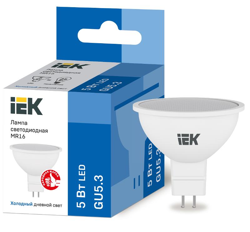 Лампа светодиодная LED 5Вт GU5.3 230В 6500К ECO MR16 софит | LLE-MR16-5-230-65-GU5 | IEK — миниатюра 1
