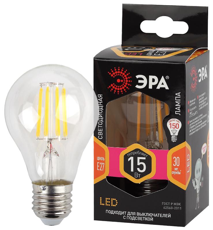 Лампа светодиодная F-LED A60-15W-827-E27 (филамент, груша, 15Вт, тепл, Е27) | Б0046981 | ЭРА — миниатюра 1