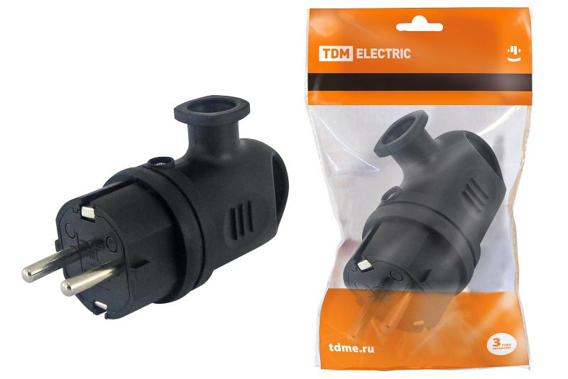 Вилка угловая с ушком каучук 2Р+РЕ 16А 250В IP44 | SQ0612-0004| TDM — TDM ELECTRIC