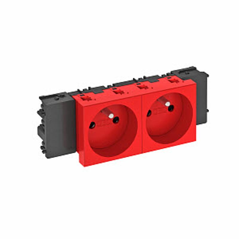 Розетка двойная 0° Modul45connect франц. стандарт, 250 В, 16A (красный) (STD-F0C SRO2) | 6120558 | OBO Bettermann — миниатюра 2