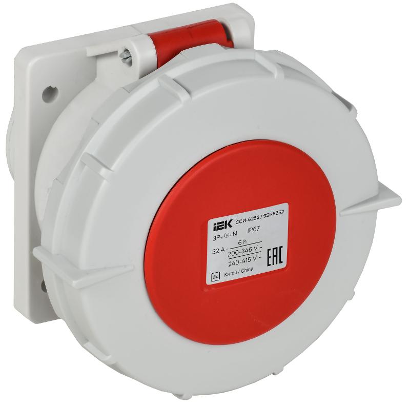 Розетка встраиваемая прямая ССИ-6252 32А-6ч 380В 3P+PE+N IP67| PSR62-032-5-0-67| IEK — IEK (ИЭК)