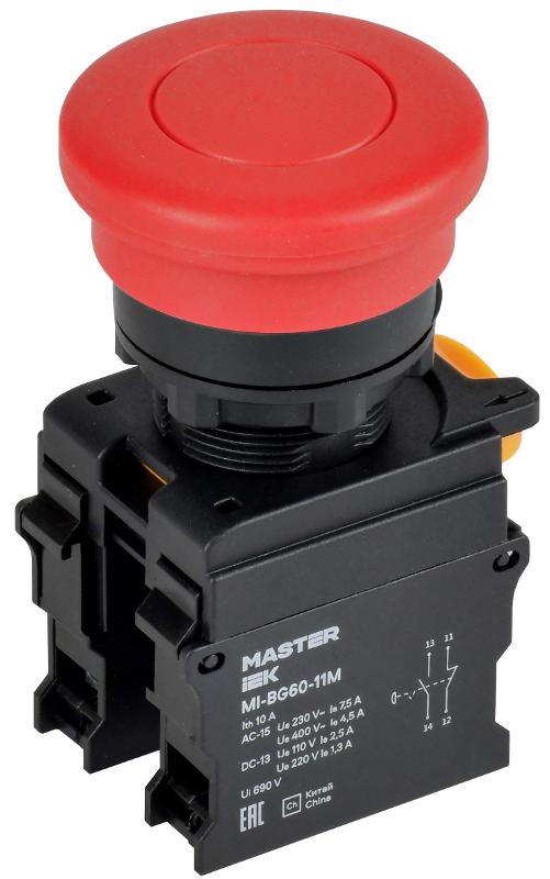 Кнопка "Грибок" без фиксации d=22мм 1NO+1NC красная MASTER | MI-BG60-11M-3-21-K04 | IEK — IEK (ИЭК)