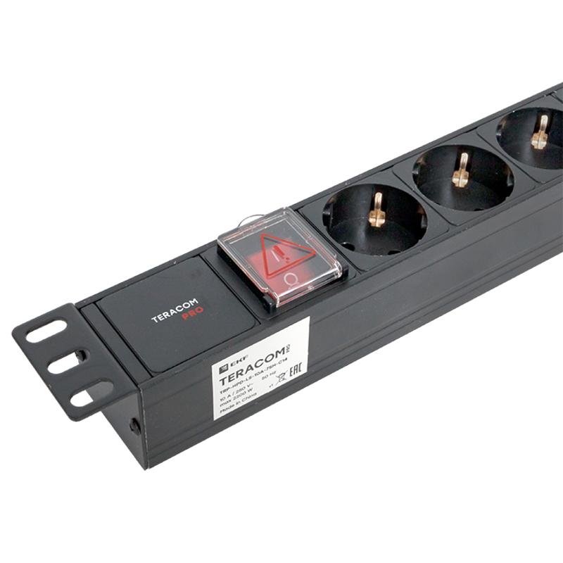 Блок розеток PDU TERACOM PRO 19" 1U 10А/250В 7 розеток Schuko с выключателем разъем C14 | TRP-HPD-LS-10A-7SH-C14 | EKF — миниатюра 9