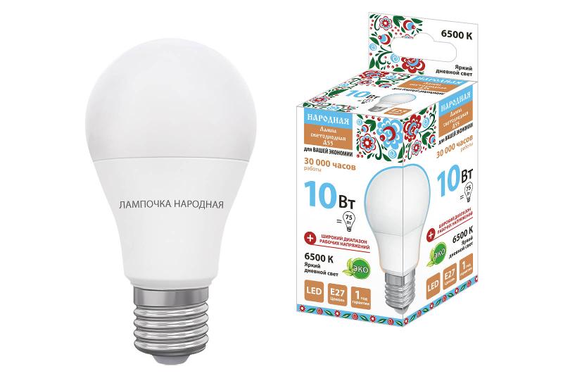 Лампа светодиодная НЛ-LED-A55-10 Вт-230 В-6500 К-Е27, (55х98 мм), Народная | SQ0340-1510 | TDM — TDM ELECTRIC