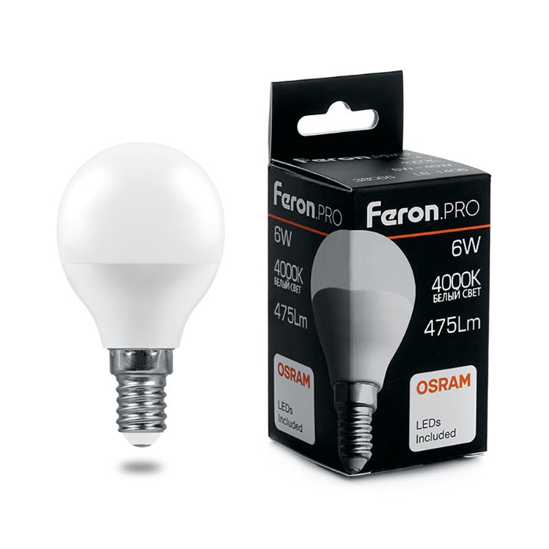 Лампа светодиодная .PRO LB-1406 Шарик E14 6W 4000K OSRAM LED | 38066 | Feron — Feron