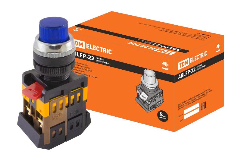 Кнопка ABLFP-22 синий d22мм неон/230В 1з+1р  | SQ0704-0007 | TDM — TDM ELECTRIC