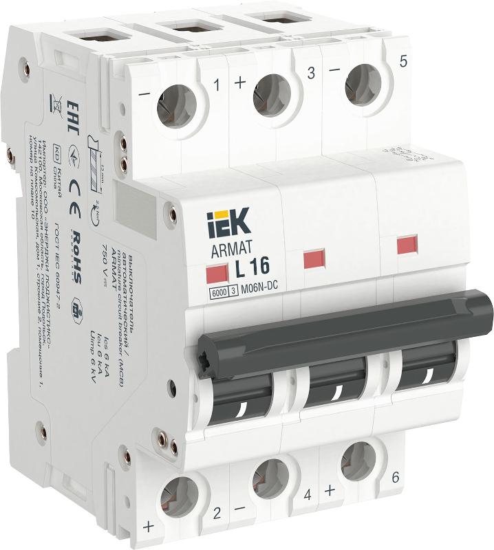 ARMAT Авт. выкл. M06N-DC 3P L 16А IEK | AR-M06N-3-L016DC | IEK — фото 1 | Sento