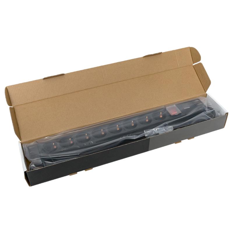 Блок розеток PDU TERACOM PRO 19" 1U 16А/250В 8 розеток Schuko 2 метра сечение 3x1,5 мм2 | TRP-HPD-LS-16A-8SH-2MSH | EKF — миниатюра 16