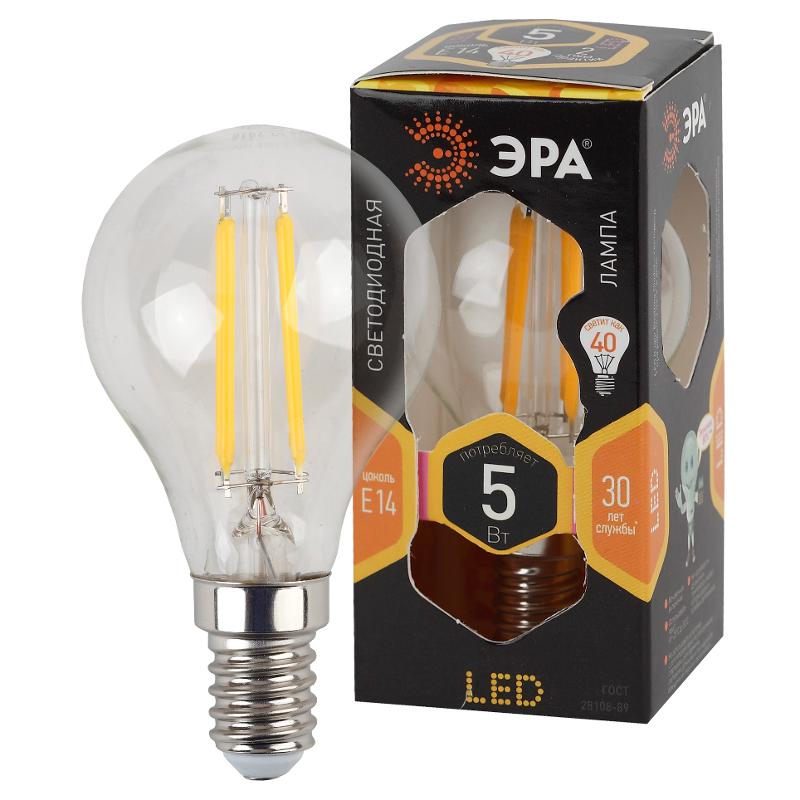Лампа светодиодная F-LED P45-5W-827-E14 (филамент, шар, 5Вт, тепл, E14) | Б0043437 | ЭРА — миниатюра 1
