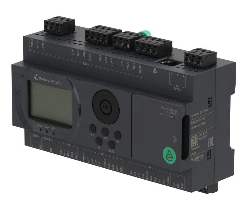 ПЛК S172; 24 VDC; дисплей; 28 IO: 8 DI, 8 DO (транзистор), 8 AI, 4 AO; 2xRS485, 1xRJ45 | SM172PS11BDT | SE — миниатюра 5