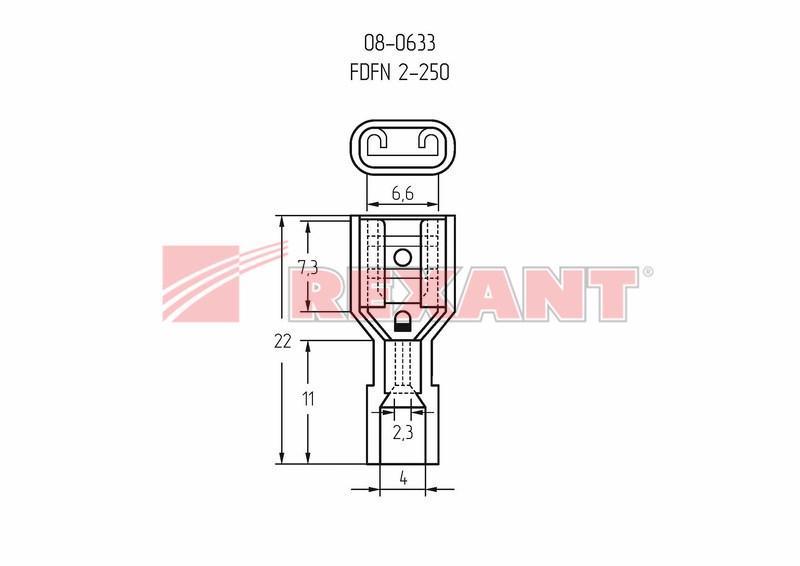Клемма плоская полностью изолированная гнездо 6.6 мм в нейлоне 1.5-2.5 мм² (РПи-м(н) 2.5-(6.3)) синий | 08-0633 | REXANT — миниатюра 3