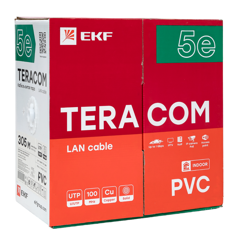 Кабель витая пара TERACOM Cat.5E U/UTP 4 пары solid оболочка PVC цвет серый (упак. 305м) | TRC-5EUTP-04PVC-GY-IN3 | EKF — миниатюра 8