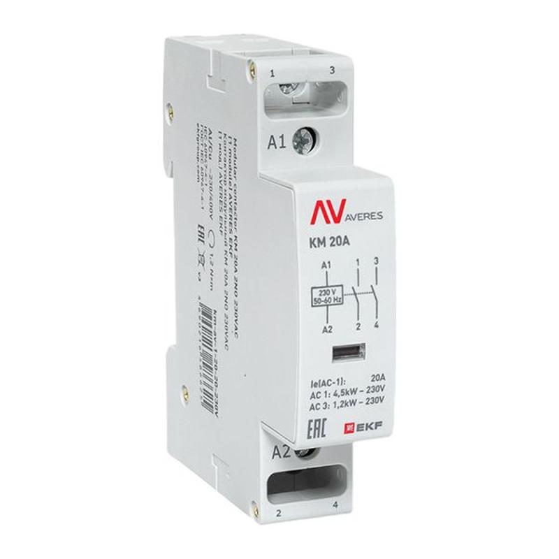 Контактор модульный КМ 20А 2NО 230VAC (1 мод.) AVERES | km-av-1-20-20-230V | EKF — EKF