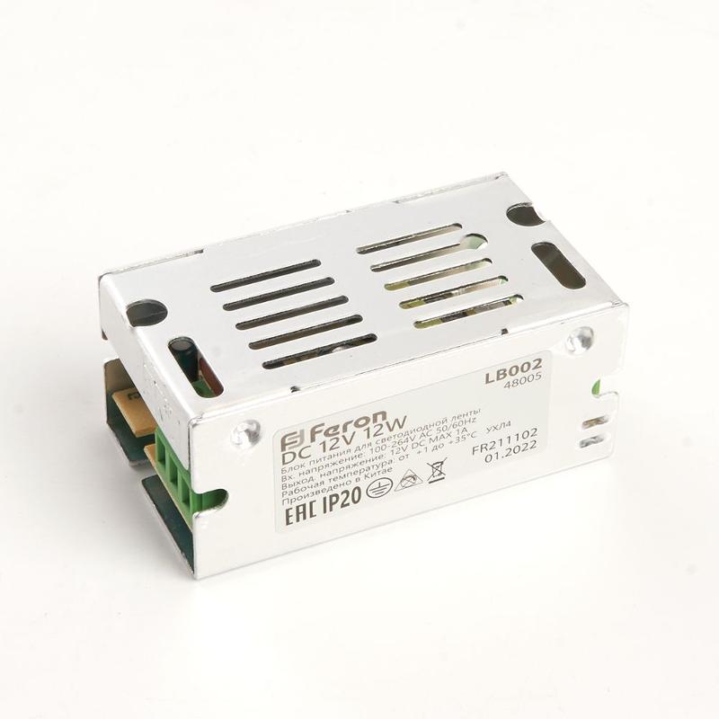 Трансформатор электронный для светодиодной ленты 12W 12V (драйвер), LB002 | 48005 | FERON — миниатюра 1