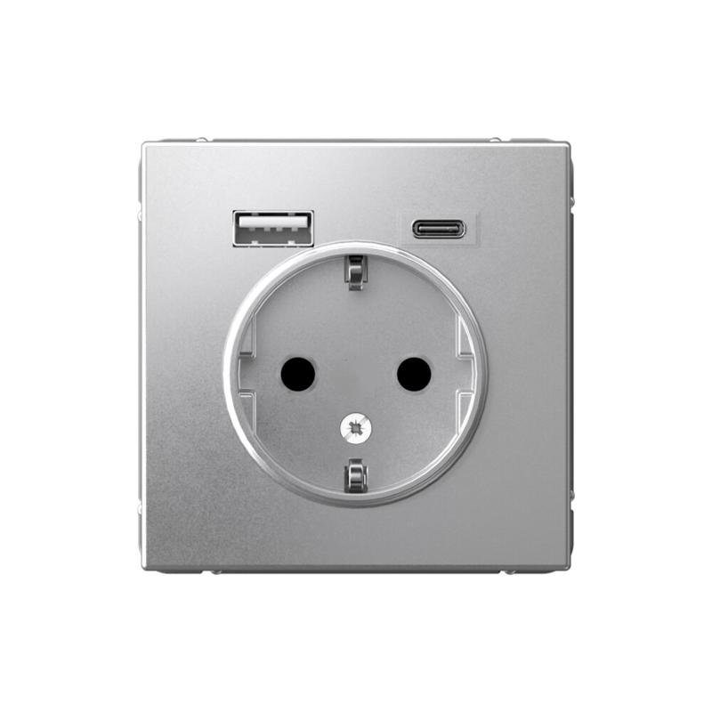 ArtGallery Алюминий Розетка 16А с 2 USB A+C, 5В/2,4А/3,0А, 2х5В/1,5А, механизм | GAL000332 | SE — миниатюра 1