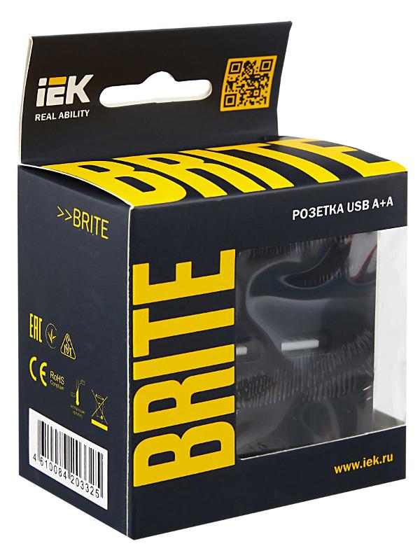 BRITE Розетка USB A+A 3,1А РЮ10-1-БрЧ черный | BR-U21-D31-K02 | IEK — миниатюра 7