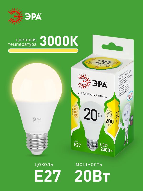 Лампа светодиодная  GREEN LINE LED A60-20W-830-E27 GL E27 20 Вт груша теплый свет | Б0067106 | ЭРА — миниатюра 3