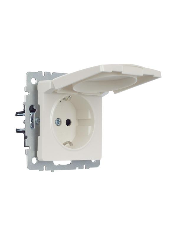BRITE Розетка с заземлением со шторками с крышкой 16А IP20 РСбш10-3-БрЖ жемчужный  | BR-R16-16-K36 | IEK — миниатюра 2