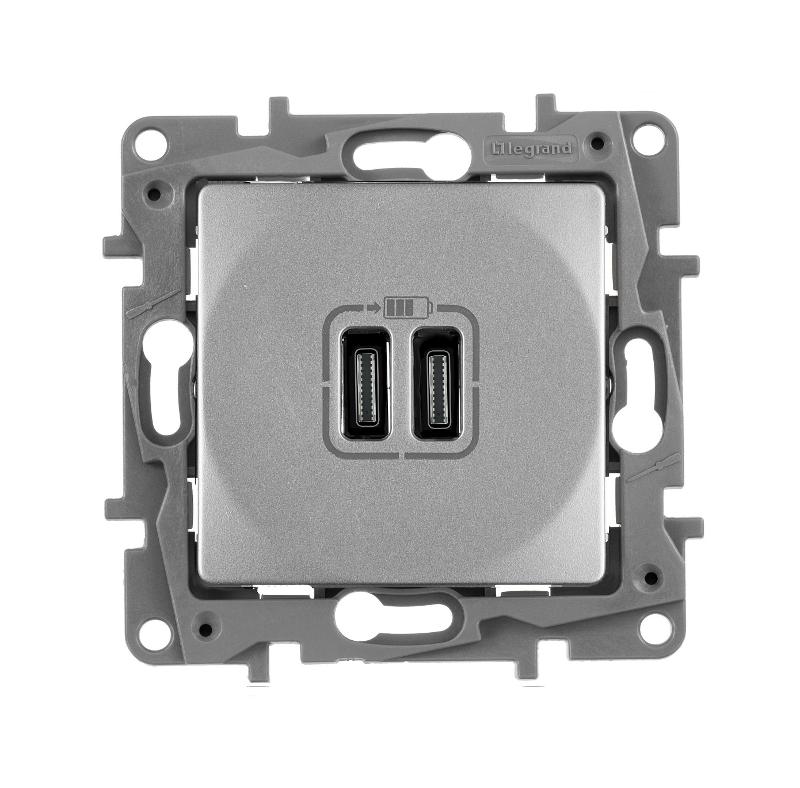 Зарядное устройство USB тип С / тип С - Legrand Etika - 3000мА 15Вт - алюминий | 672435 | Legrand — Legrand