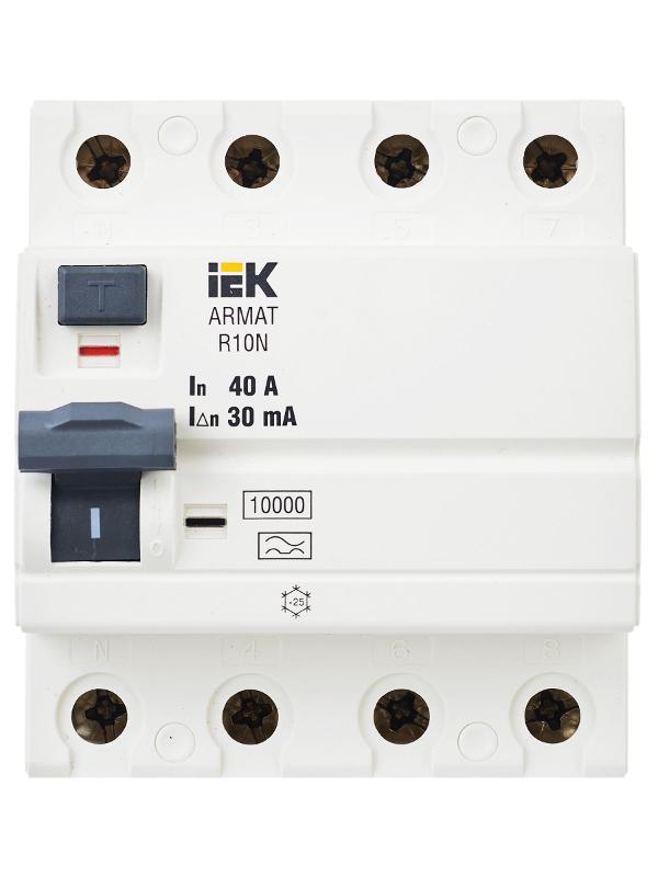 Выключатель дифференциальный (УЗО) R10N 4P 40А 30мА тип A ARMAT | AR-R10N-4-040A030 | IEK — миниатюра 2