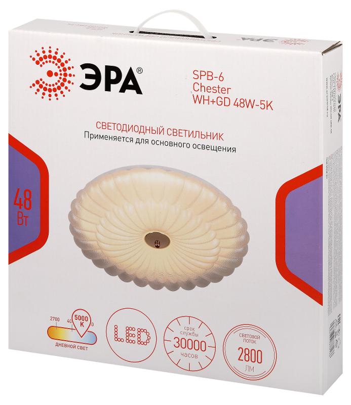 Светильник потолочный светодиодный  Классик без ДУ SPB-6 Chester 48W-5K WH+GD 5000К белый/золото | Б0070191 | ЭРА — миниатюра 2
